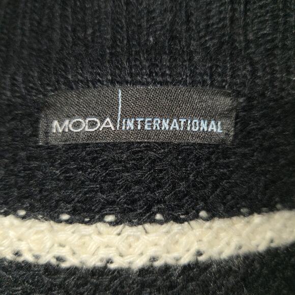 Moda International Womens M Wool Long Cardigan Sweater Duster Striped Zip Knit - Picture 2 of 13